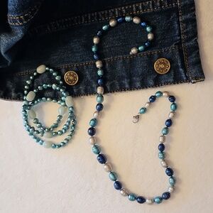 Honora blue and white pearl necklace and matching bracelets